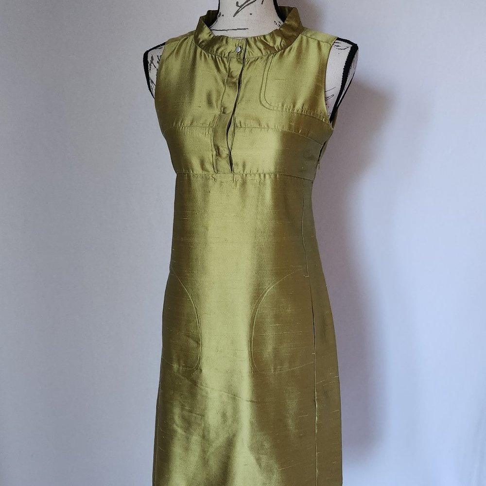 'S Max Mara Cocktail Summer High Neck Silk Dress Sleeveless Pocket Green Women 2